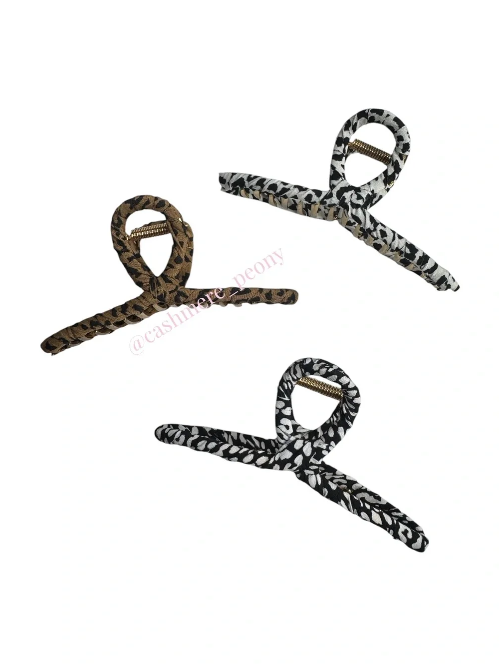 Animal Cheetah Leopard Cow Fabric Wrapped Gold Plated Metal Hair Claw Clips Set